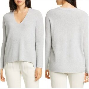 NWT Eileen‎ Fisher Shimmer Metallic Merino Sparkle V Neck Sweater M